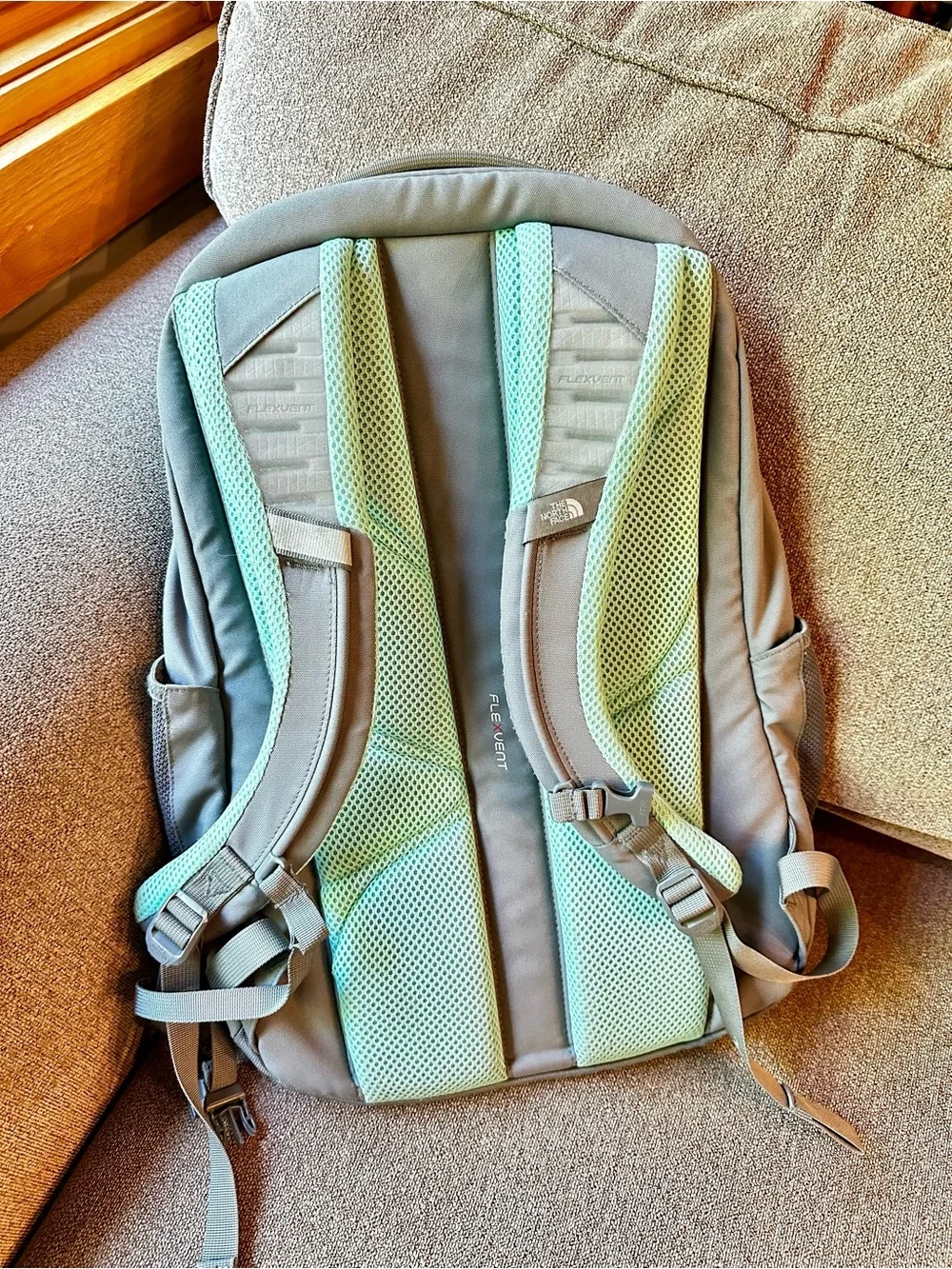The North Face Jester Backpack in Light Gray with Mint Trim
